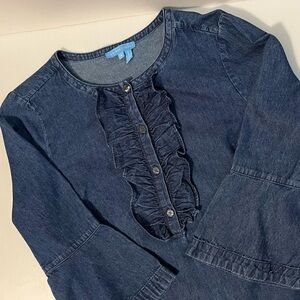 Draper James Preppy Denim Chambray Ruffle Shift Dress Size 4